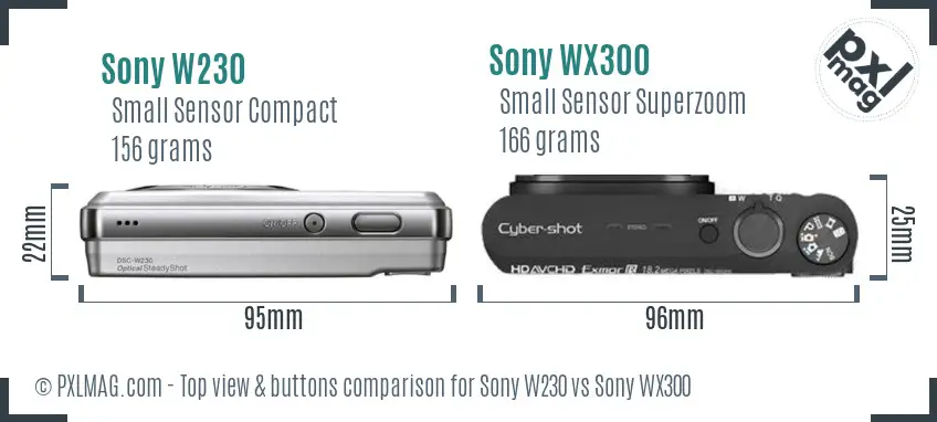 Sony W230 vs Sony WX300 top view buttons comparison
