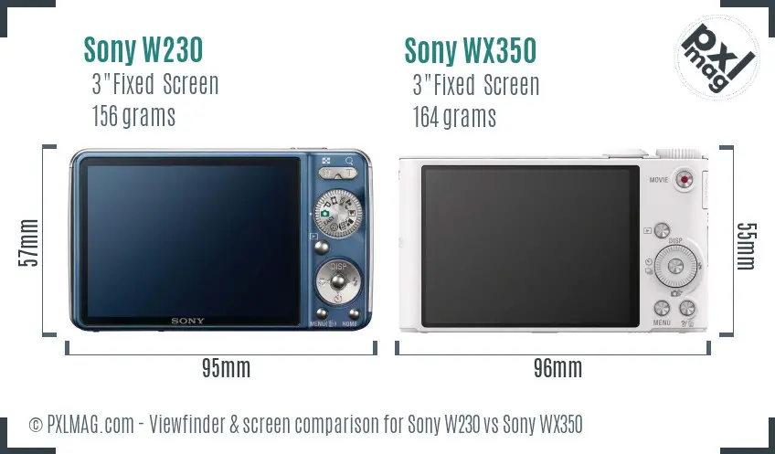 Sony W230 vs Sony WX350 Screen and Viewfinder comparison
