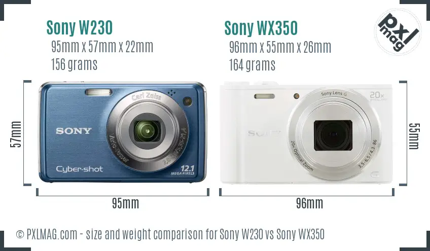 Sony W230 vs Sony WX350 size comparison