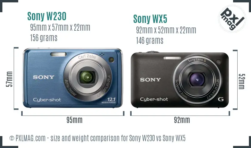 Sony W230 vs Sony WX5 size comparison