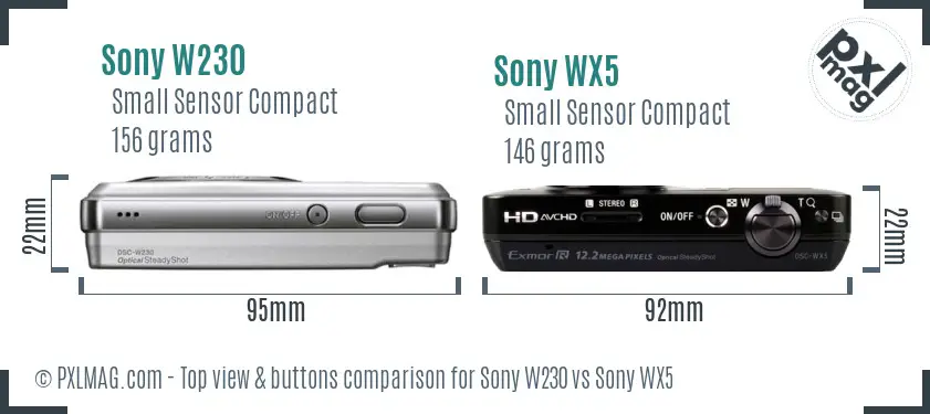 Sony W230 vs Sony WX5 top view buttons comparison