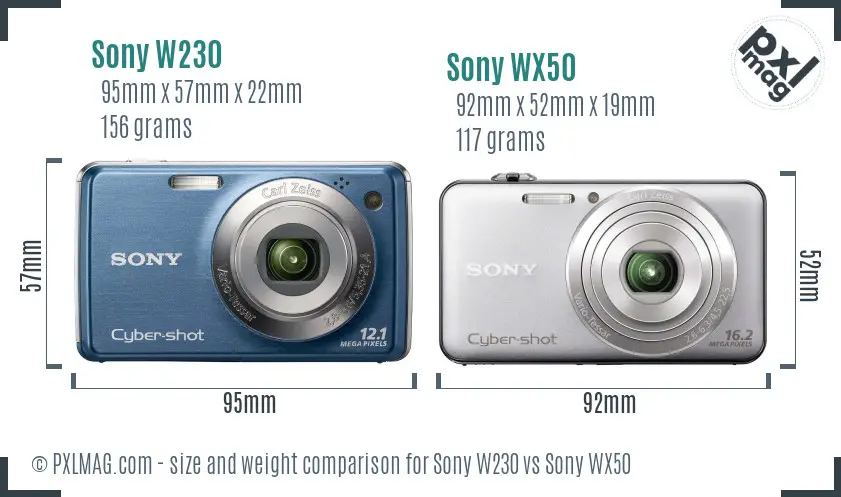 Sony W230 vs Sony WX50 size comparison