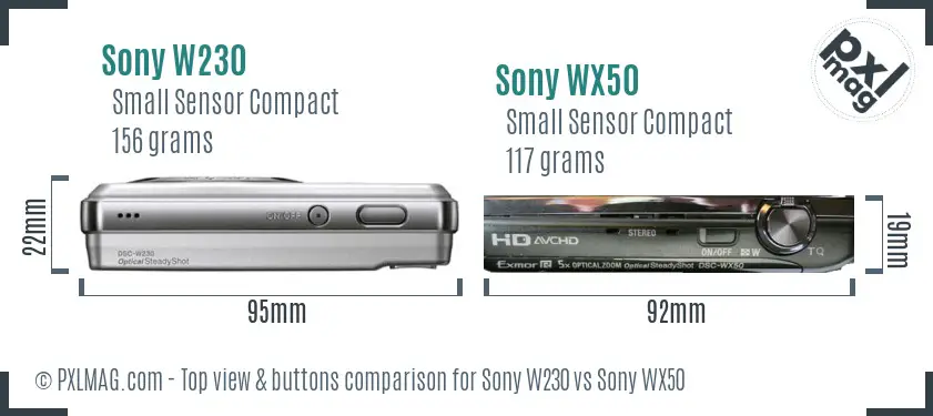 Sony W230 vs Sony WX50 top view buttons comparison