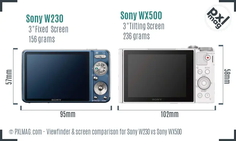 Sony W230 vs Sony WX500 Screen and Viewfinder comparison