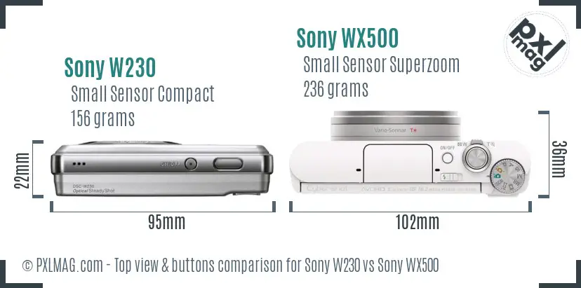 Sony W230 vs Sony WX500 top view buttons comparison