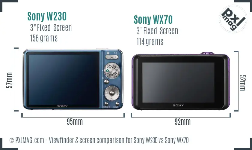 Sony W230 vs Sony WX70 Screen and Viewfinder comparison