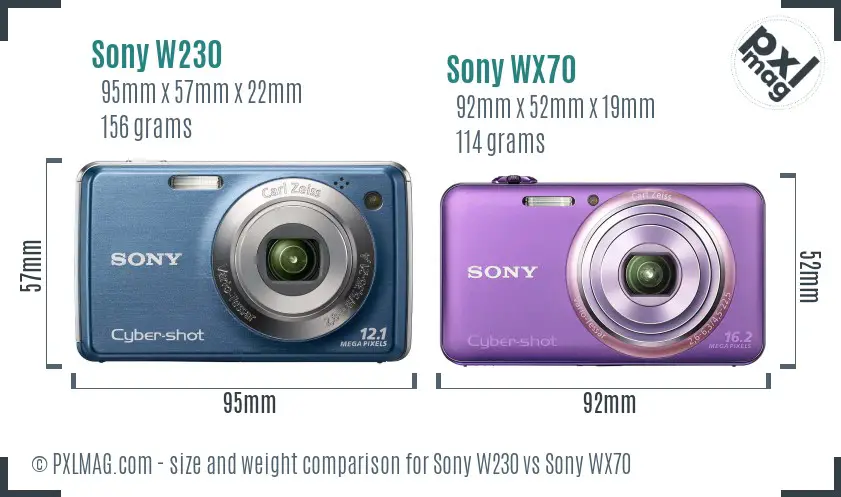 Sony W230 vs Sony WX70 size comparison