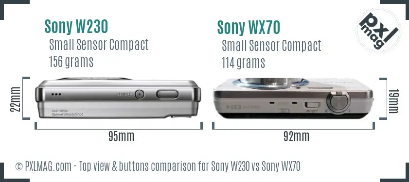 Sony W230 vs Sony WX70 top view buttons comparison