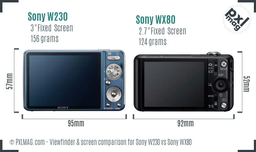 Sony W230 vs Sony WX80 Screen and Viewfinder comparison