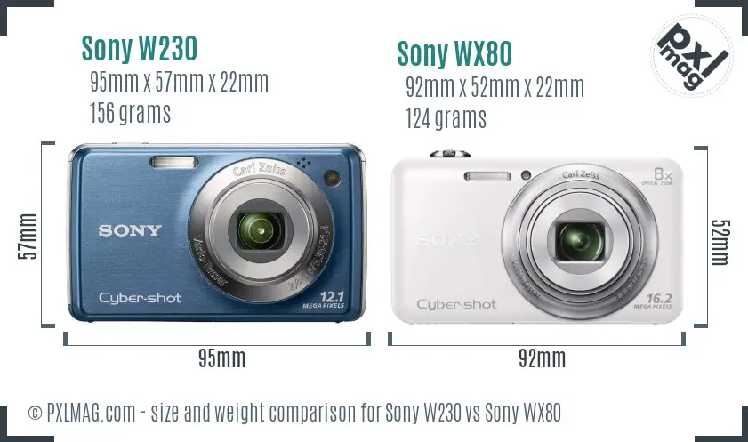 Sony W230 vs Sony WX80 size comparison