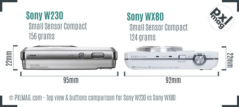 Sony W230 vs Sony WX80 top view buttons comparison
