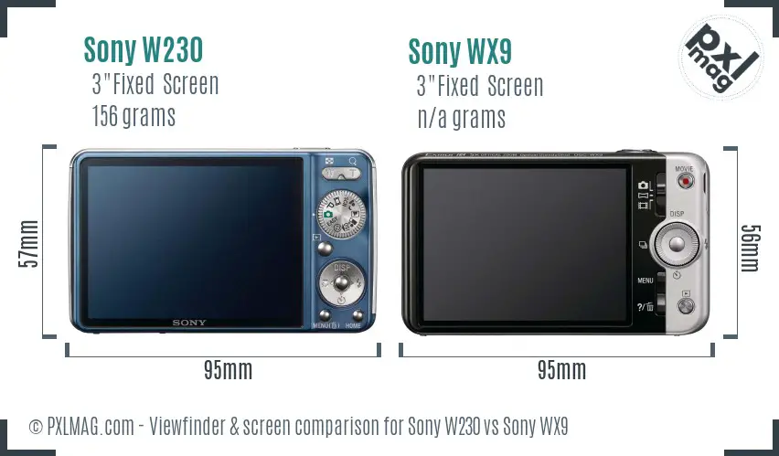Sony W230 vs Sony WX9 Screen and Viewfinder comparison
