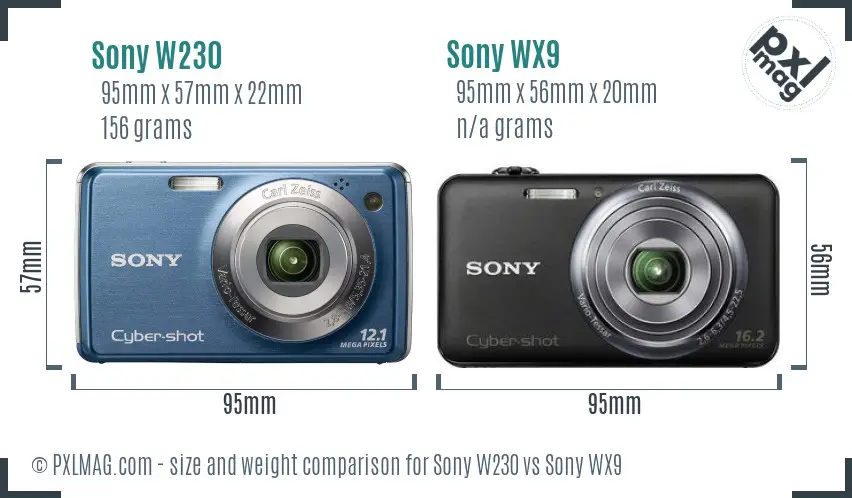 Sony W230 vs Sony WX9 size comparison