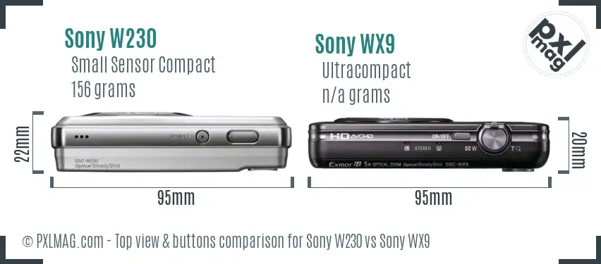 Sony W230 vs Sony WX9 top view buttons comparison
