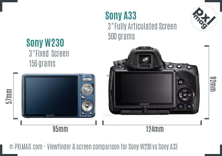 Sony W230 vs Sony A33 Screen and Viewfinder comparison