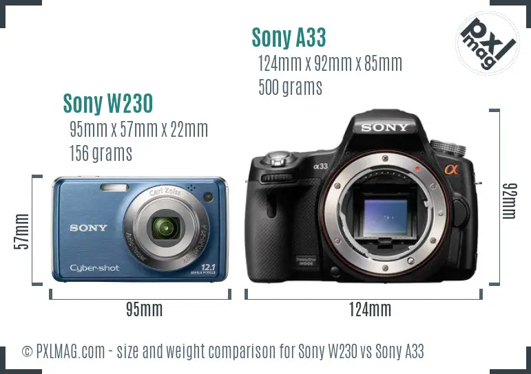 Sony W230 vs Sony A33 size comparison