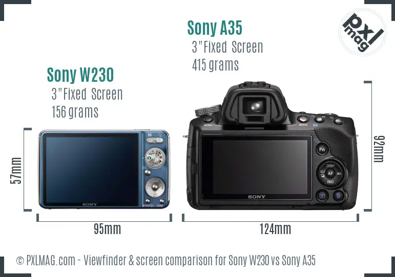 Sony W230 vs Sony A35 Screen and Viewfinder comparison