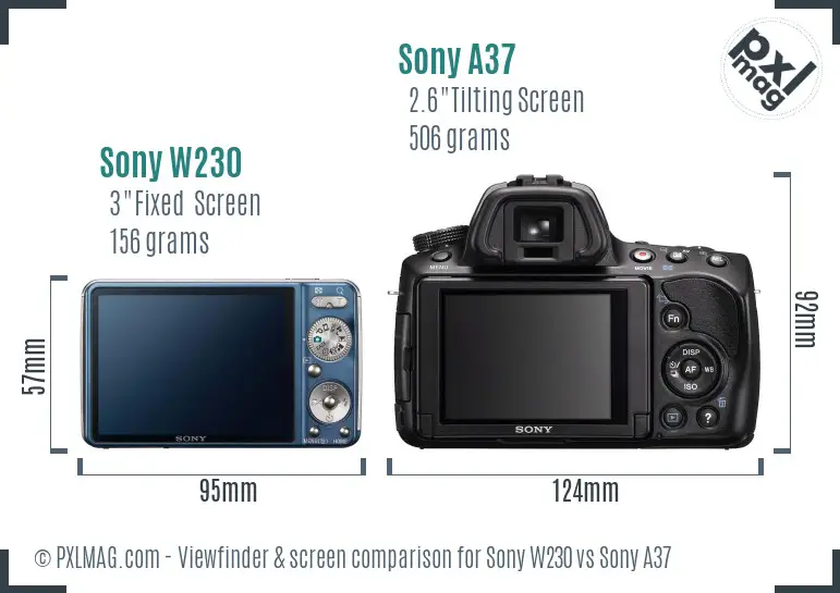Sony W230 vs Sony A37 Screen and Viewfinder comparison