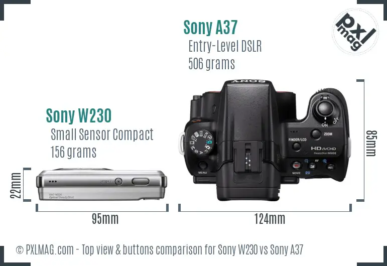 Sony W230 vs Sony A37 top view buttons comparison