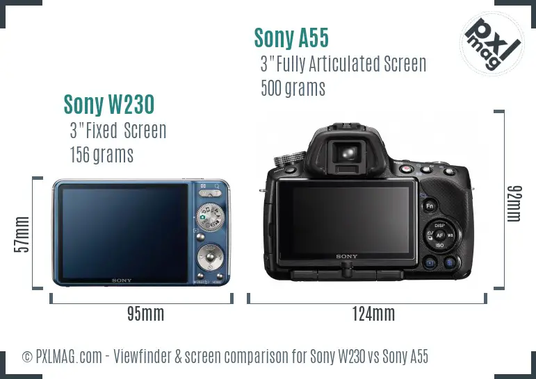Sony W230 vs Sony A55 Screen and Viewfinder comparison