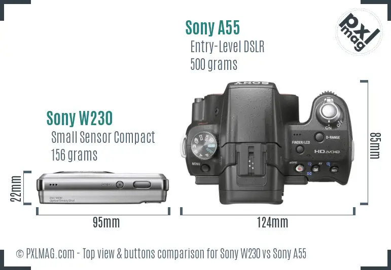 Sony W230 vs Sony A55 top view buttons comparison