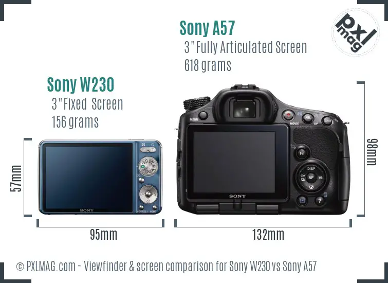 Sony W230 vs Sony A57 Screen and Viewfinder comparison