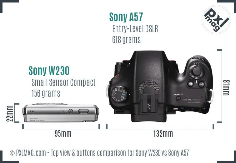 Sony W230 vs Sony A57 top view buttons comparison