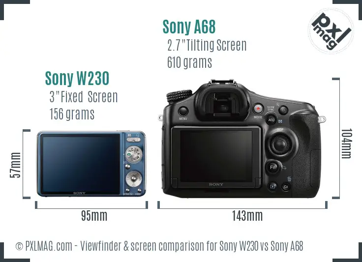 Sony W230 vs Sony A68 Screen and Viewfinder comparison