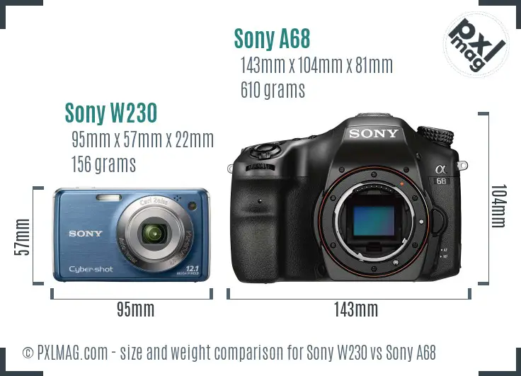 Sony W230 vs Sony A68 size comparison