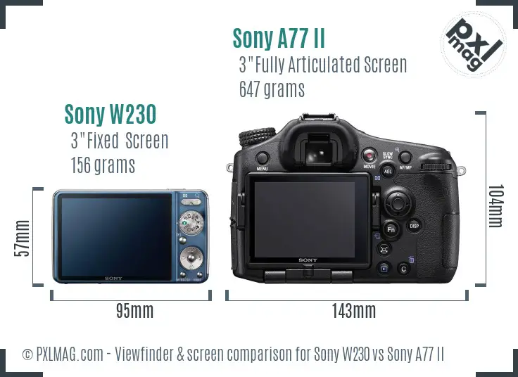 Sony W230 vs Sony A77 II Screen and Viewfinder comparison