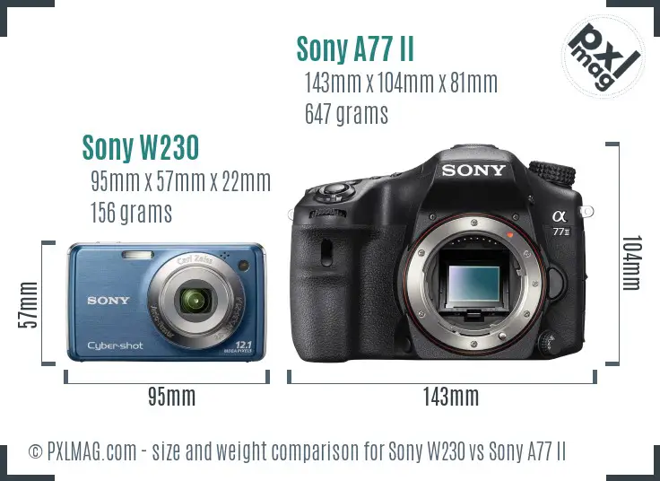 Sony W230 vs Sony A77 II size comparison