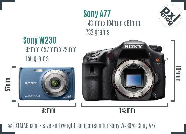Sony W230 vs Sony A77 size comparison