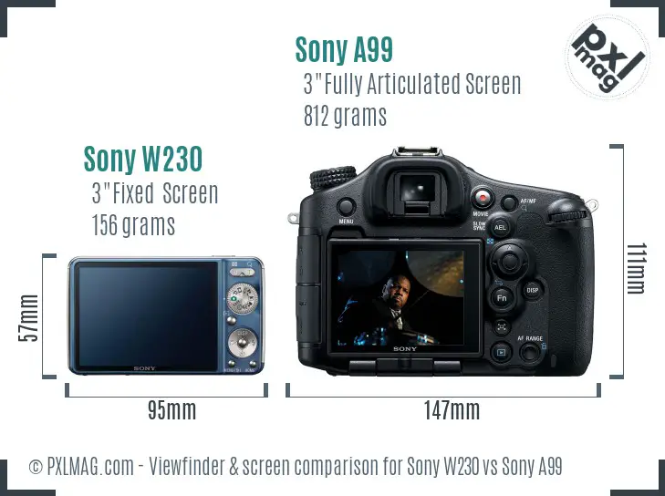 Sony W230 vs Sony A99 Screen and Viewfinder comparison