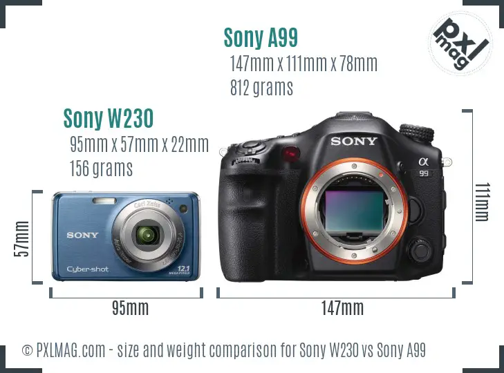 Sony W230 vs Sony A99 size comparison