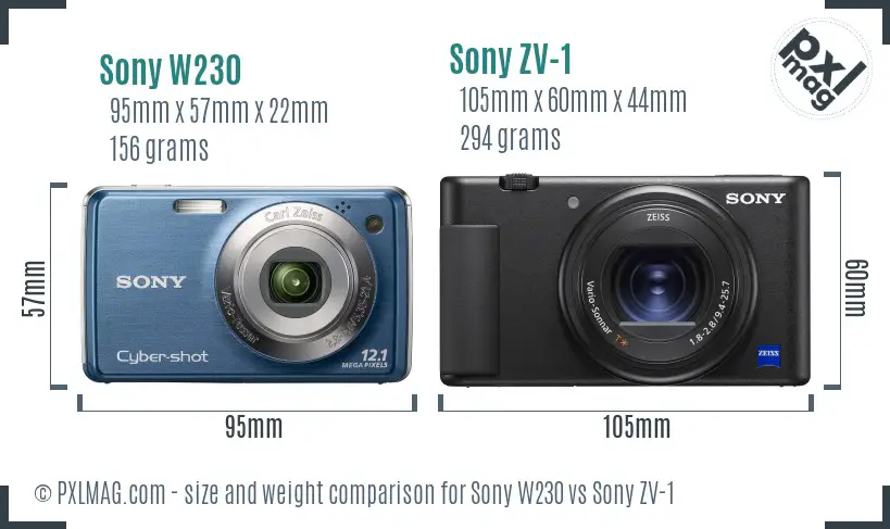 Sony W230 vs Sony ZV-1 size comparison