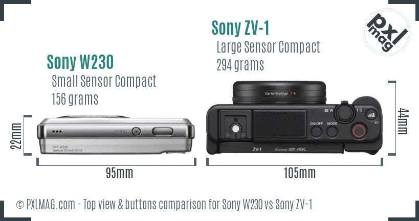 Sony W230 vs Sony ZV-1 top view buttons comparison