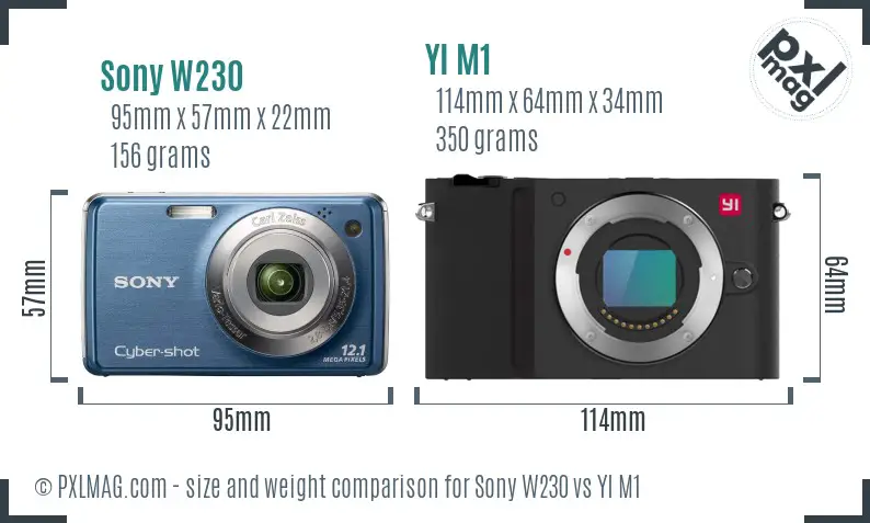 Sony W230 vs YI M1 size comparison