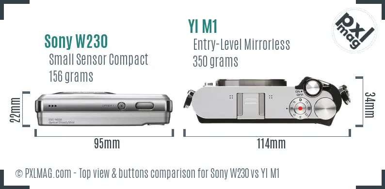 Sony W230 vs YI M1 top view buttons comparison