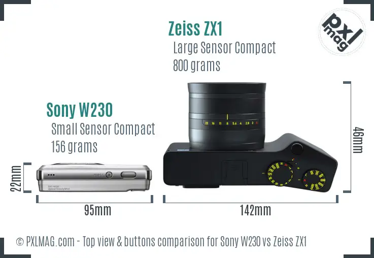 Sony W230 vs Zeiss ZX1 top view buttons comparison