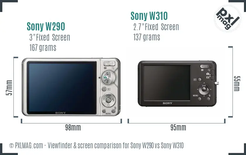 Sony W290 vs Sony W310 Screen and Viewfinder comparison