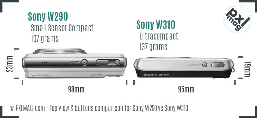 Sony W290 vs Sony W310 top view buttons comparison
