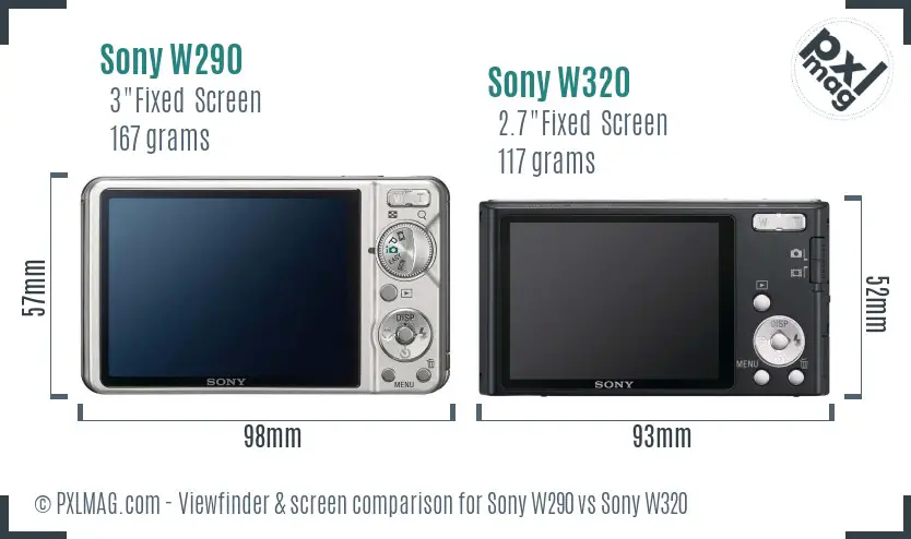 Sony W290 vs Sony W320 Screen and Viewfinder comparison