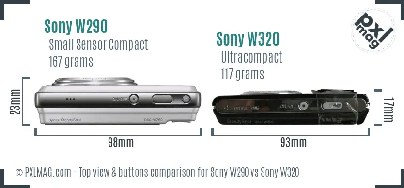 Sony W290 vs Sony W320 top view buttons comparison