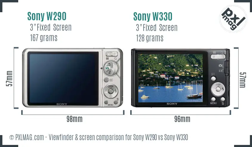 Sony W290 vs Sony W330 Screen and Viewfinder comparison