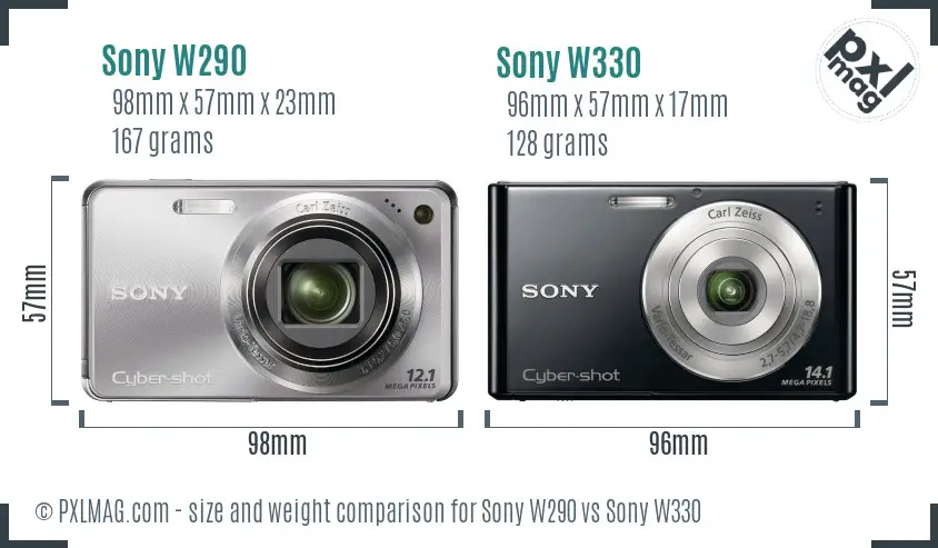 Sony W290 vs Sony W330 size comparison