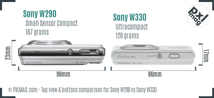 Sony W290 vs Sony W330 top view buttons comparison
