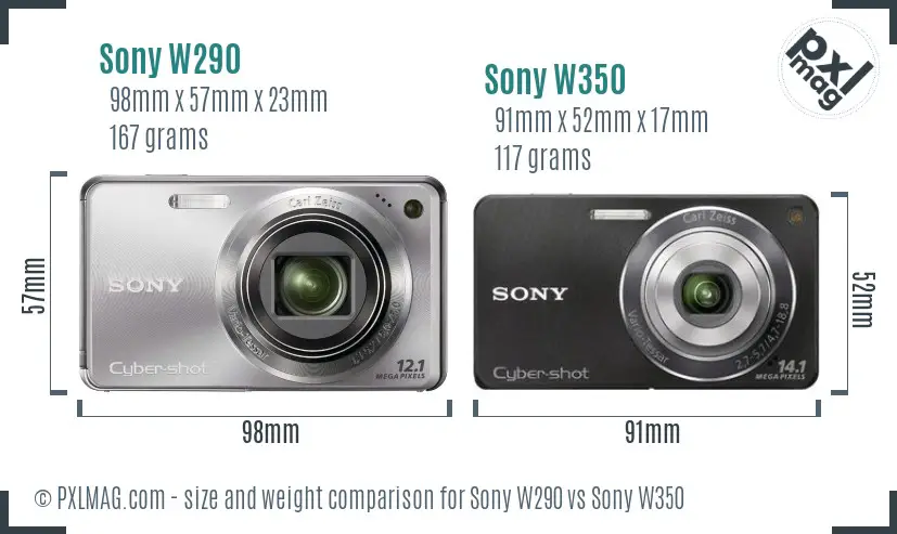 Sony W290 vs Sony W350 size comparison