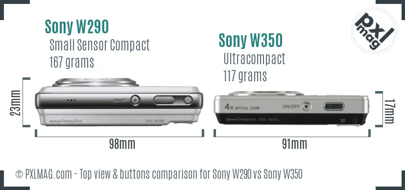 Sony W290 vs Sony W350 top view buttons comparison