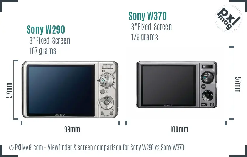 Sony W290 vs Sony W370 Screen and Viewfinder comparison