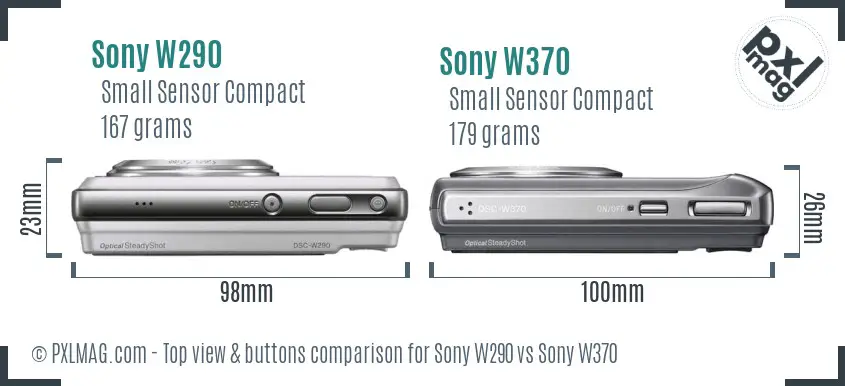 Sony W290 vs Sony W370 top view buttons comparison